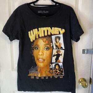 Whitney Houston T-Shirt Unisex M-L Black Short Sleeve Crew Neck Photo Montage.